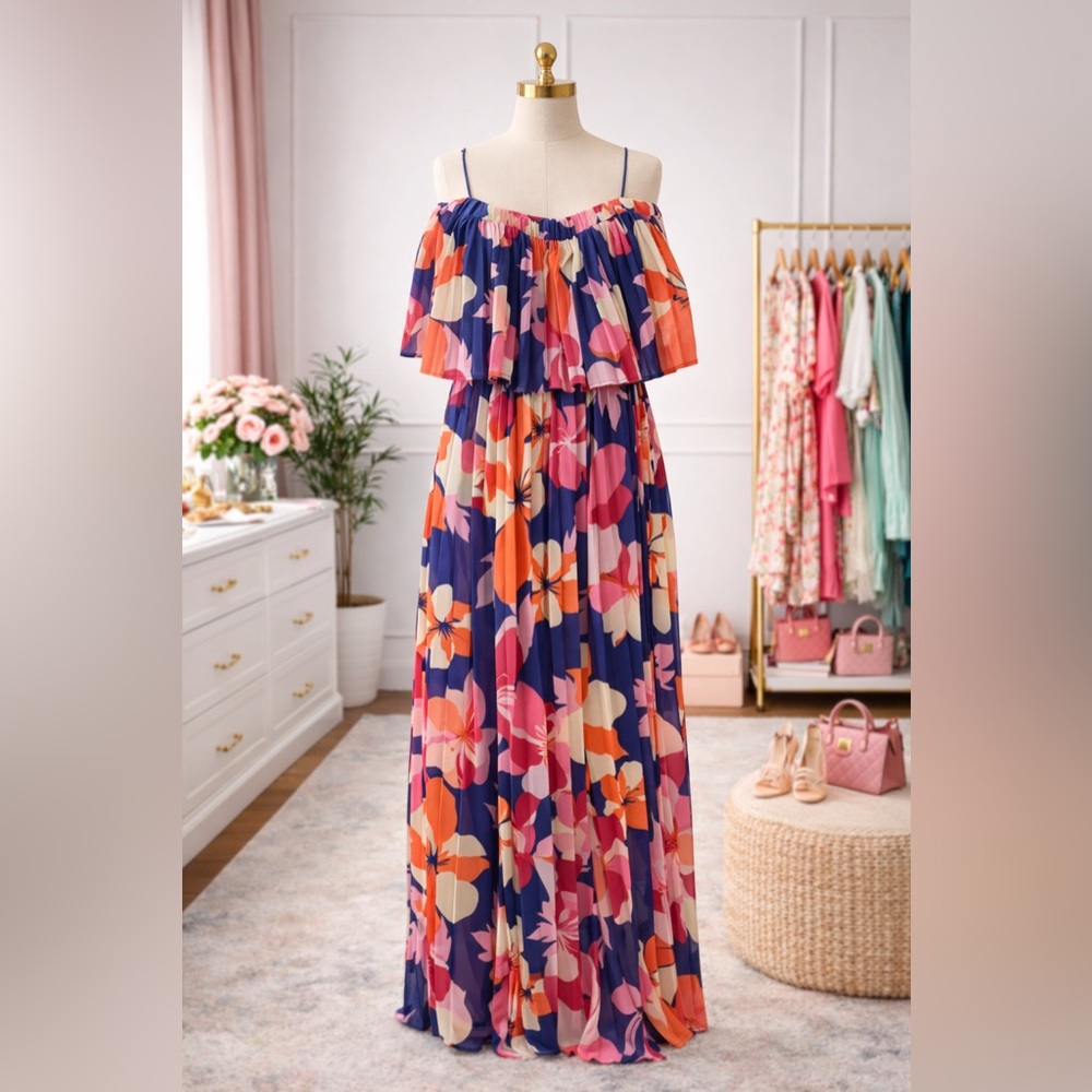 Flying Tomato Floral Off-Shoulder Jumpsuit - Blue, Pink, Orange